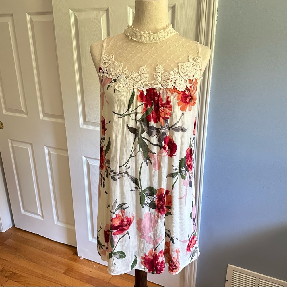 Blu Pepper Women’s Dress Large Cream Floral Rayon Lace Trim